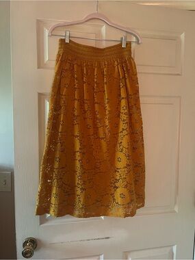 Metro Wear Mustard Yellow Lace Midi Skirt